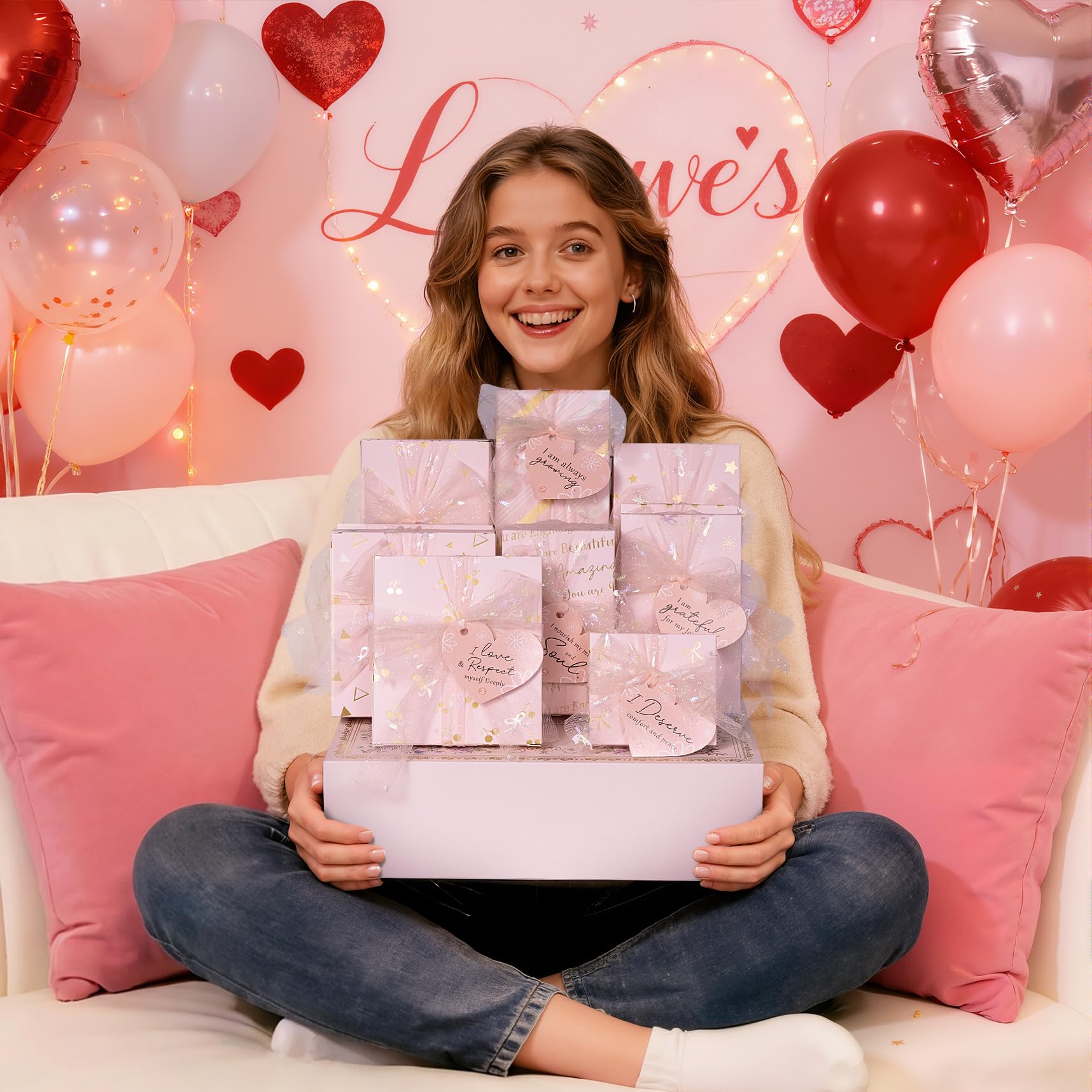 Teen Girl Gifts Trendy Stuff, 10 Positive Affirmation Cards & Empowering Challenges to Unlock 10 Wrapped Makeup Gift Set Motivational Birthday Valentines Day Gift Basket for Tween & Teenage Girls