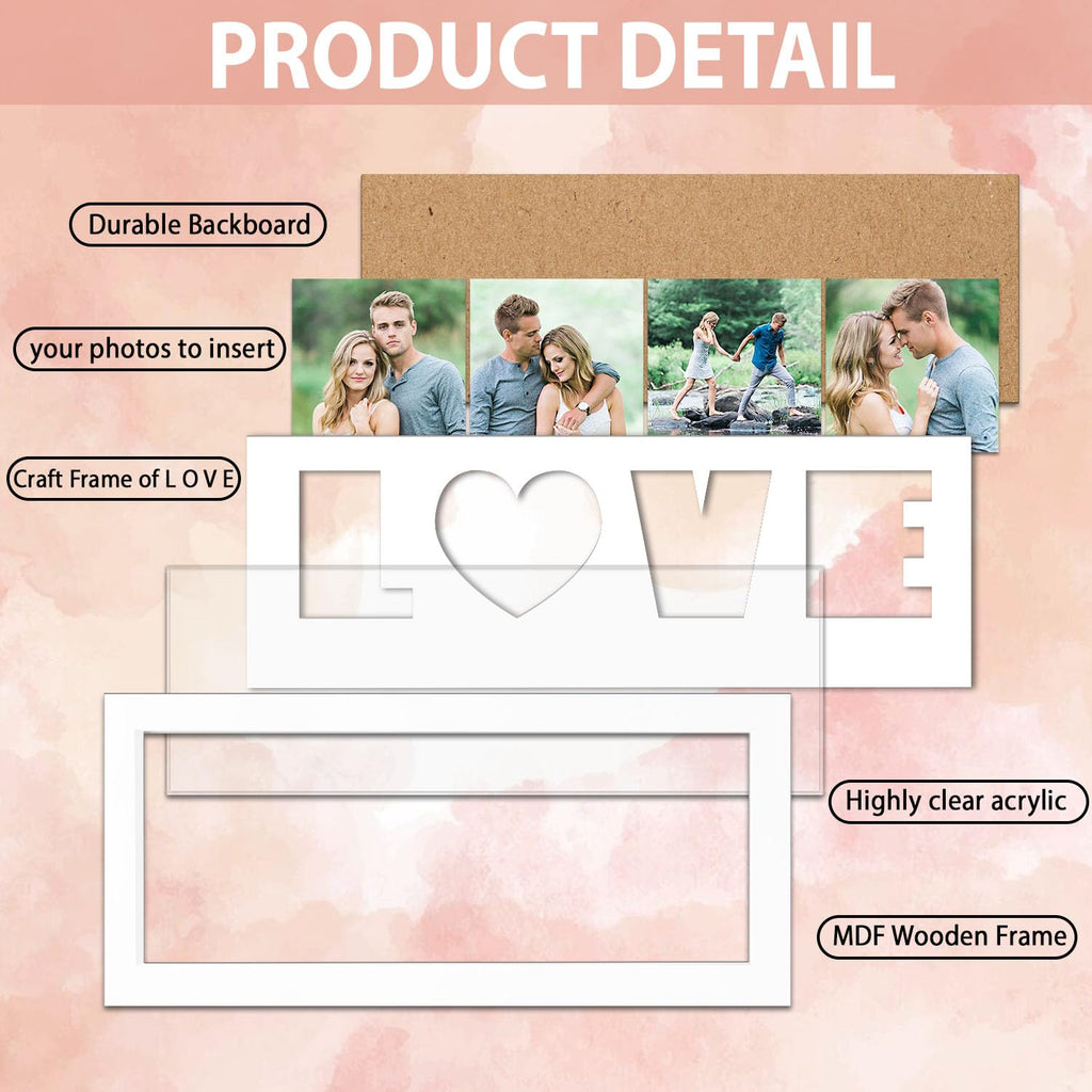 LOVE Frame, Picture Frames with Photos, Gifts for Girlfriend, Custom Gifts for Boyfriend Him Her Couples Husband Wife - Birthday Anniversary Valentine's Day Christmas Presents, Display 4 Pictures 3''