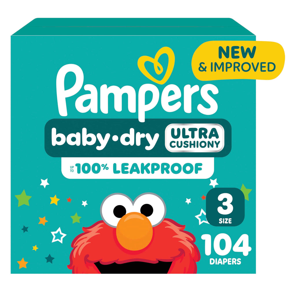 Pampers Diapers - Baby Dry - Size 3, 104 Count, Absorbent Disposable Infant Diaper (Packaging May Vary)