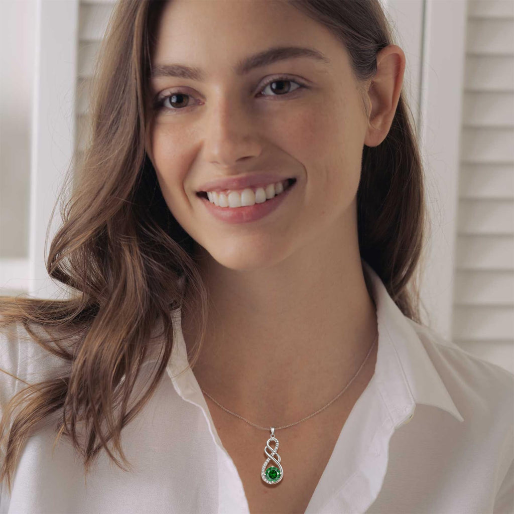YIFSIY Gemstone Infinity Pendant Necklaces for Women, S925 Sterling Silver Round cut Created Emerald Necklace May Birthstone Jewelry Gift for Her