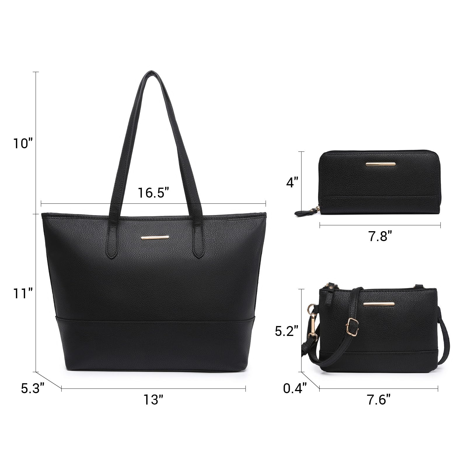 VANSARTO Fashion Handbags Wallet and Purses for Women Large Work Tote Bag Top Handle Satchel Shoulder Bag 3pcs Hobo Purse Set, Black