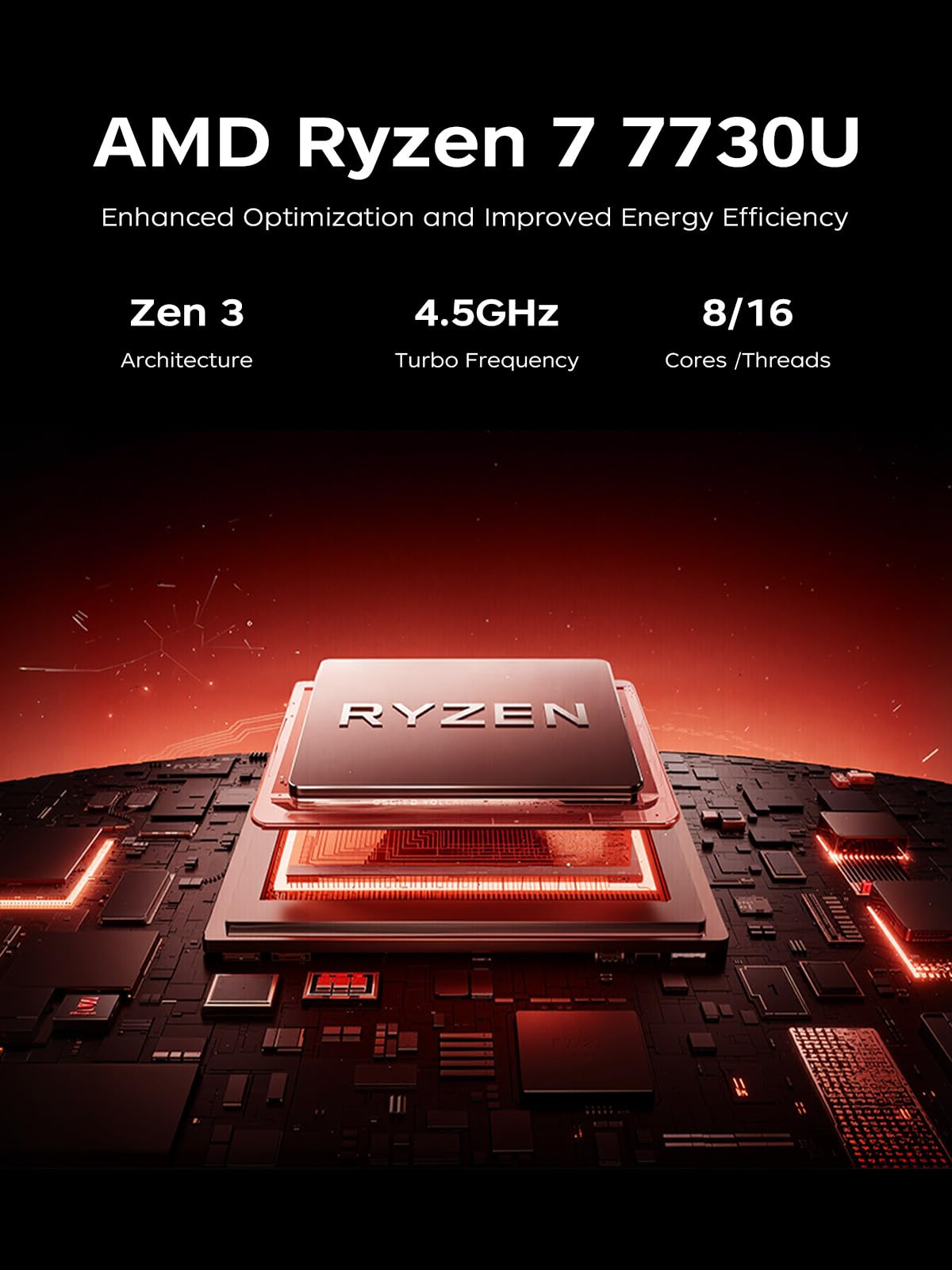 KAIGERR Gaming Laptop, 15.6inch Laptop with AMD Ryzen 7 7730U(8C/16T, Up to 4.5GHz), 16GB RAM 512GB NVMe SSD Windows 11 High Performance Laptop Computer, Up to 2TB, Radeon RX Vega 8 Graphics, WiFi 6