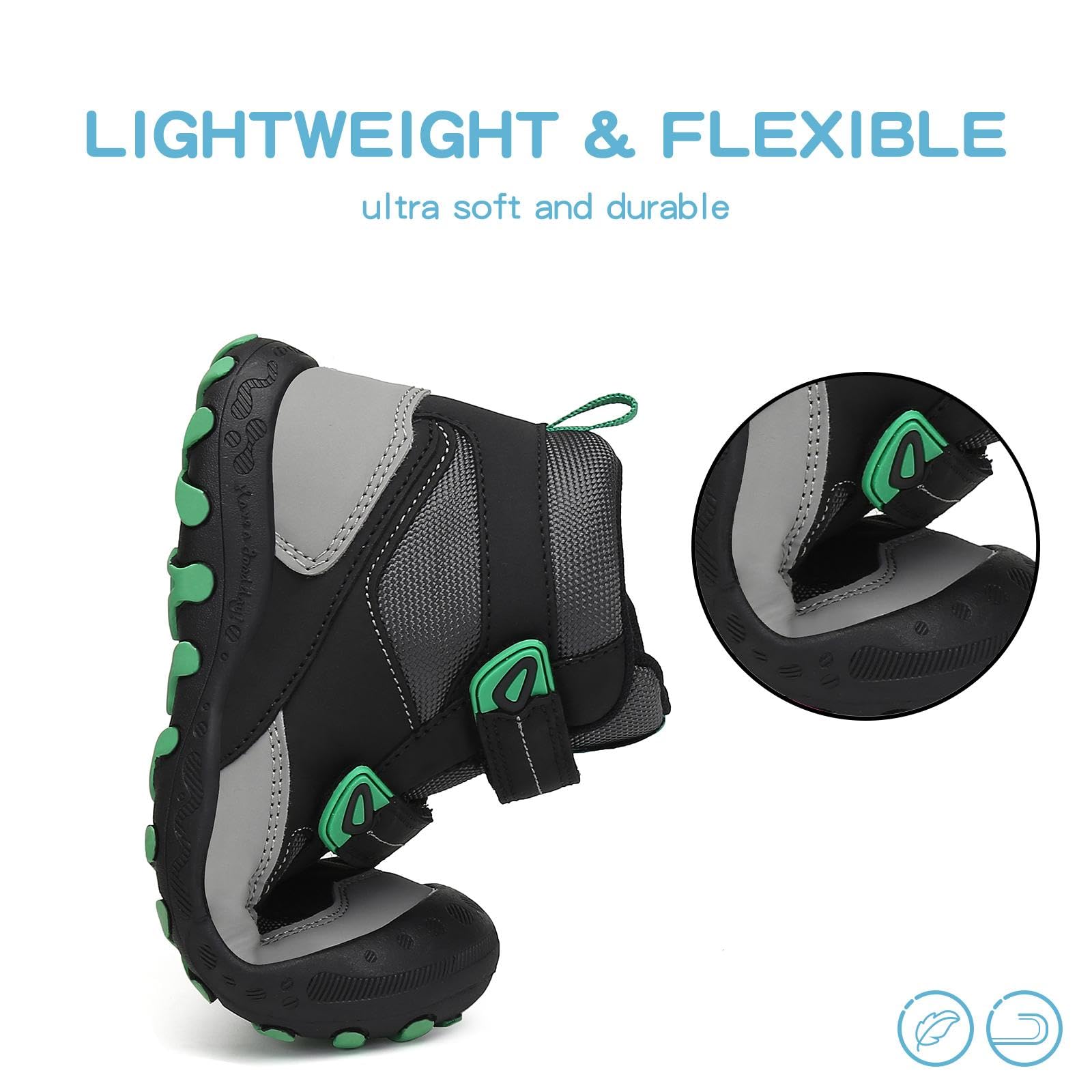 Mishansha Kids Boys Hiking Shoes Lightweight Anti Slip Outdoor Trekking Walking Running Ankle Boots for Christmas Sneakers Black/Green/Gray 13 little_kid