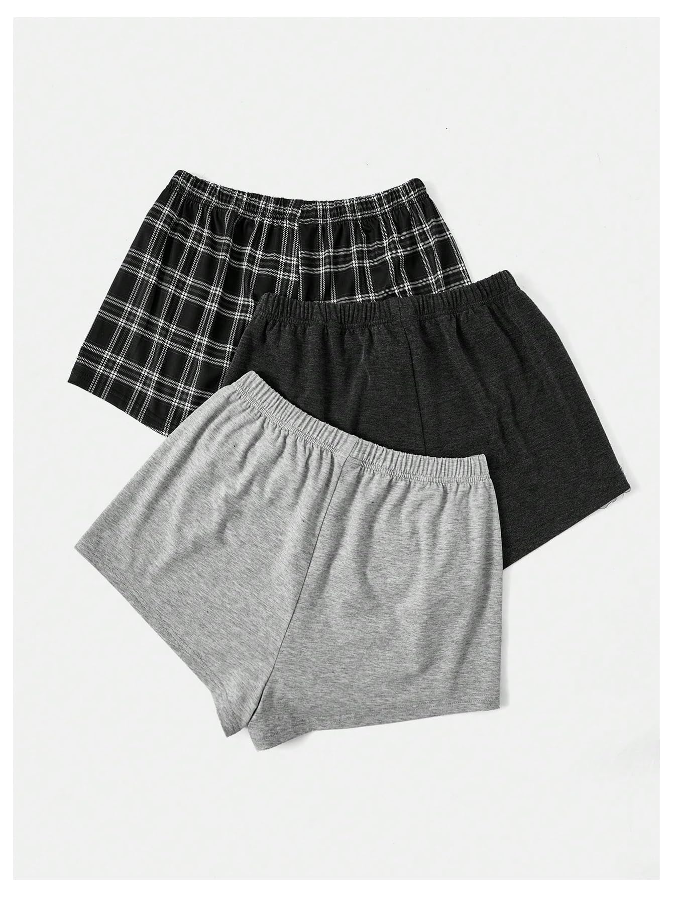 WDIRARA Women's 3 Pack Plaid Letter Graphic Pajama Shorts Elastic Waist Pj Lounge Shorts Multicolor Small
