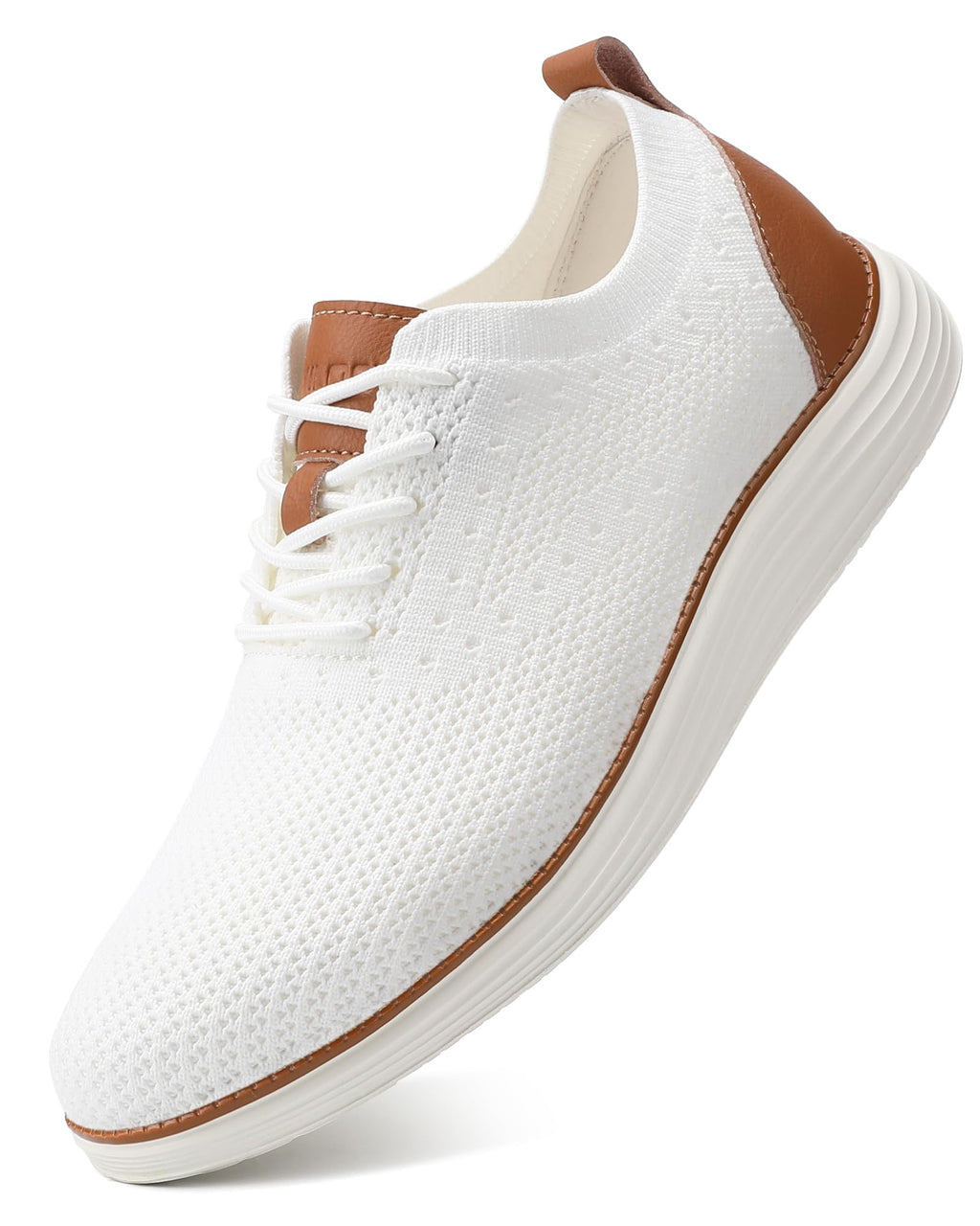 VILOCY Men's Dress Sneakers Oxfords Casual Business Shoes Lace Up Lightweight Walking Knit Mesh Fashion Sneakers White,EU43
