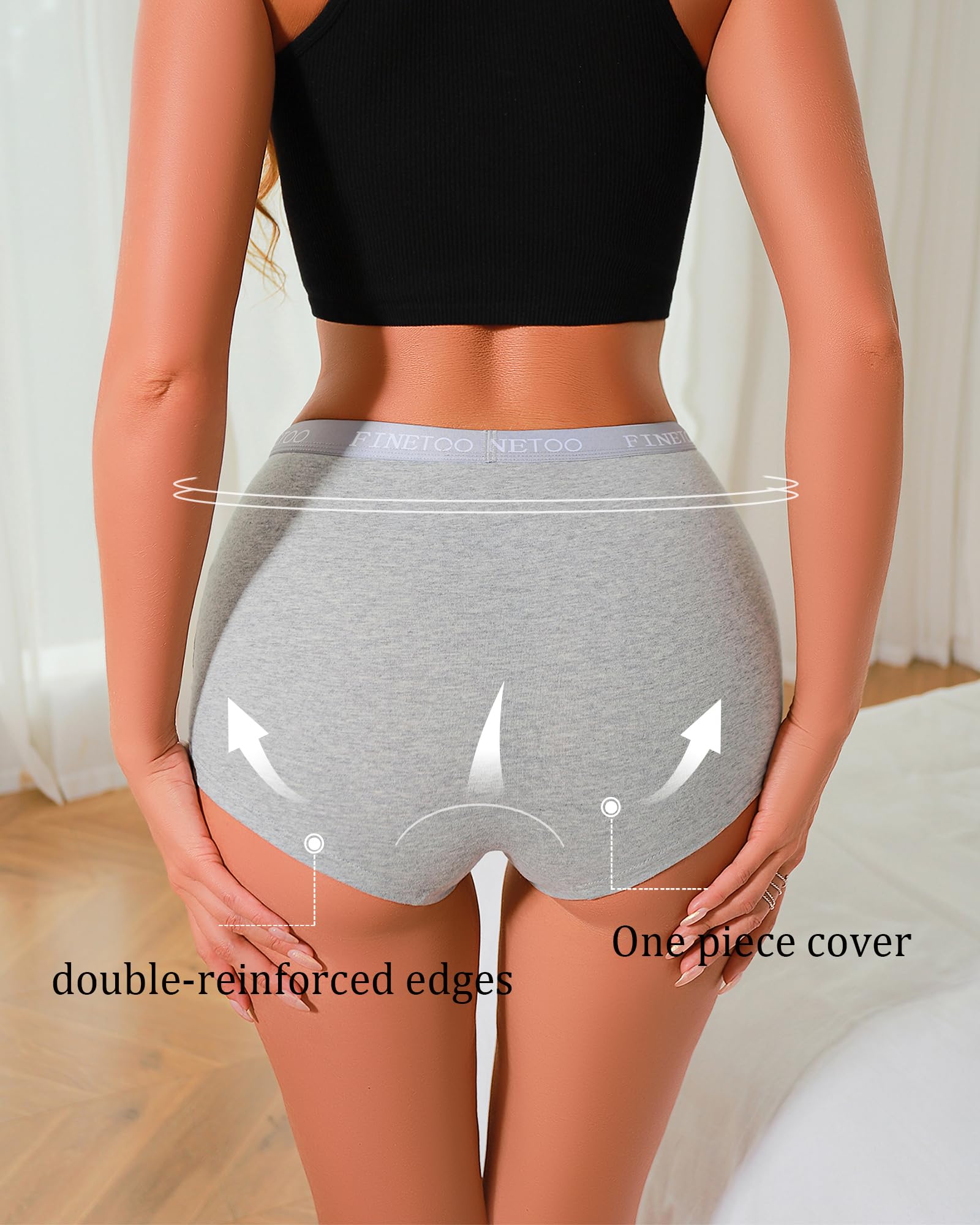 FINETOO Womens Cotton Boy Shorts Underwear Full Coverage Soft Boxer Briefs High Waisted Panties for Lady Girls 6 Pack(S)