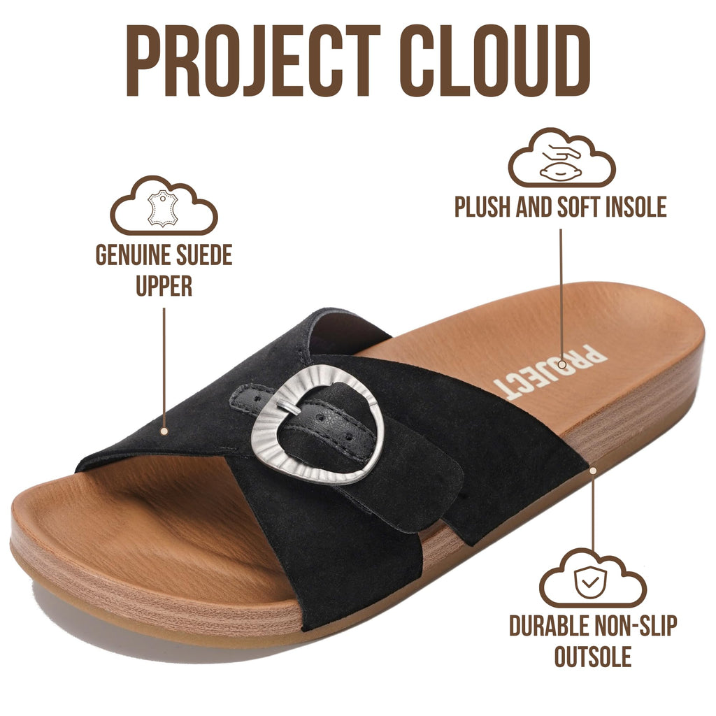 Project Cloud Womens Sandals - Adjustable Buckle Sandals for Women 2026 with Plush Insole - Lightweight & Non Slip Slides for Women Footwear (Beaming,BLKSDE,9)