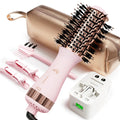 Dual Voltage Travel Hair Dryer Brush, Mini Hot Air Brush Styler & Dryer for European Travel, Hair Trends Nano Titanium 2 Inch One Step Hair Dryer and Styler Volumizer Oval Shape