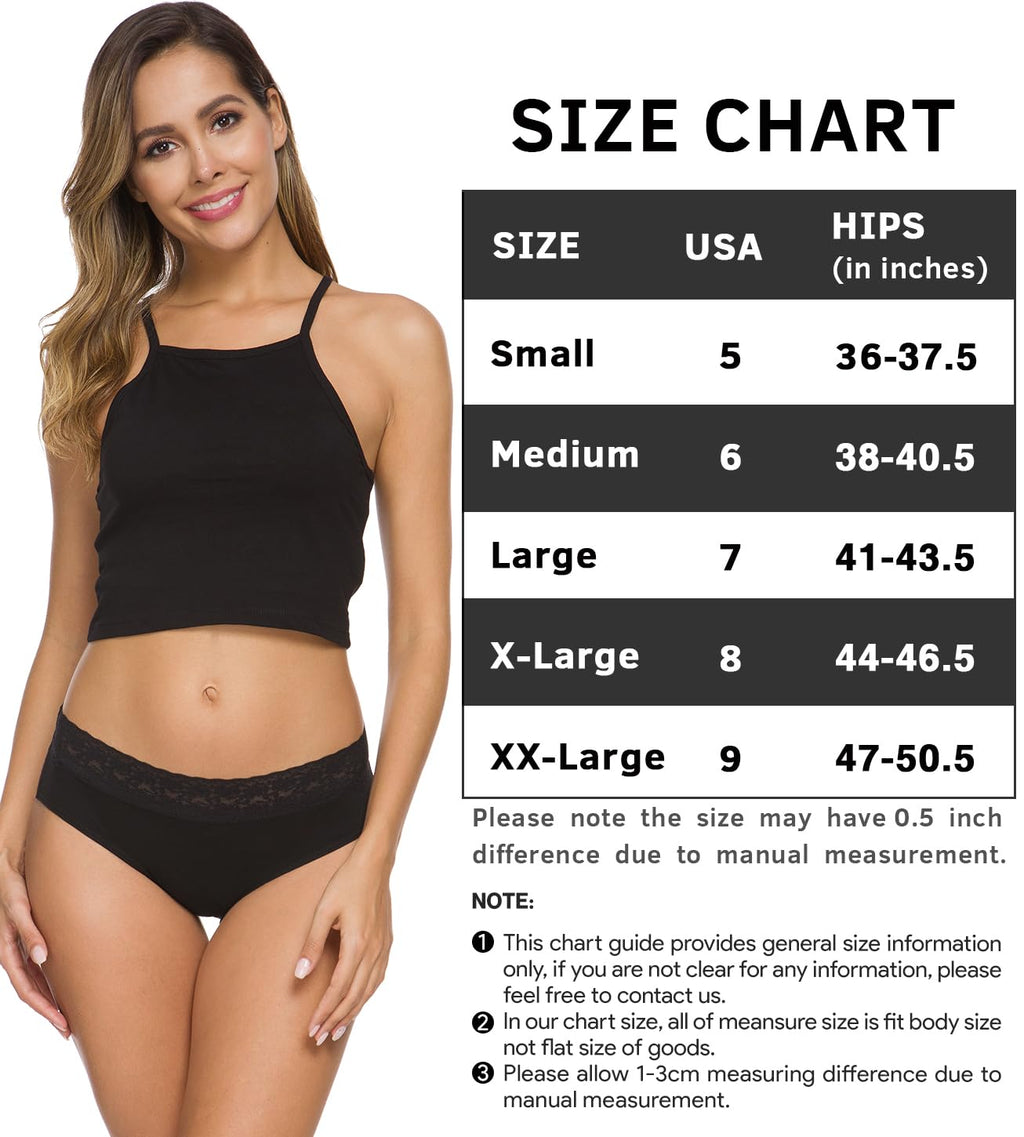 Wealurre Cotton Panties for Women Bikini Underwear Hipster Underpants Lace Briefs Pack(L,WP-5PC-ASST)