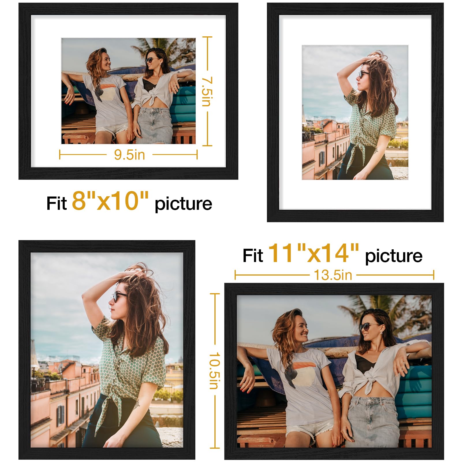 Vittanly 11x14 Picture Frame, Display Pictures 8x10 with Mat or 11x14 without Mat, Photo Frame for Wall Mounting, Black, 1 Pack