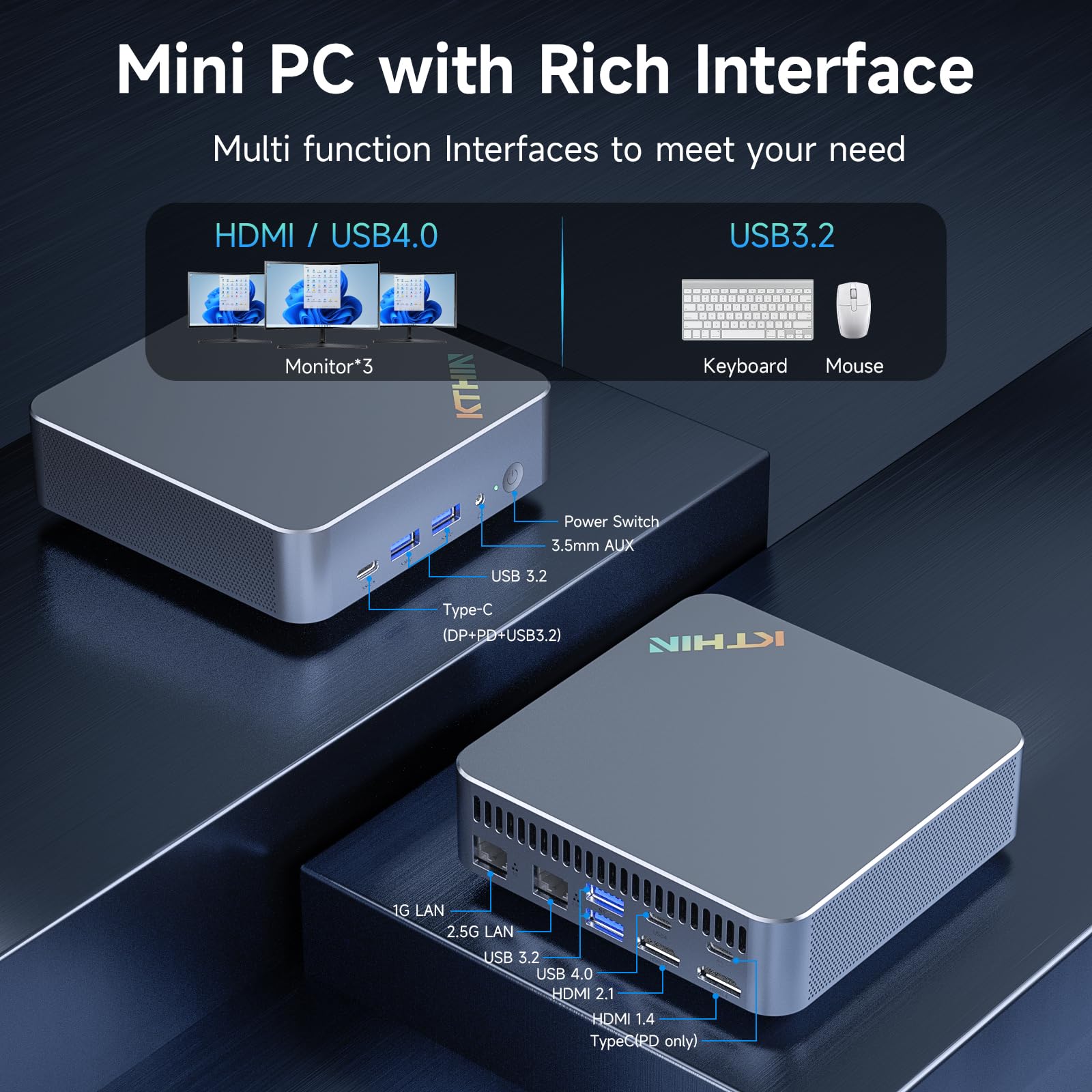 KTHIN Mini PC 13th Gen i5-1340P (up to 4.6GHz), 16GB DDR5 RAM 1TB PCIe4.0 SSD Mini Gaming PC, Dual LAN/Triple Display/USB4.0/WiFi 6/BT5.2/VESA Mount, Mini Desktop Computer for Office Home Business