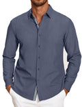 COOFANDY Mens Denim Shirt Long Sleeve Button Down Dress Shirts for Men, Navy Blue, XX-Large