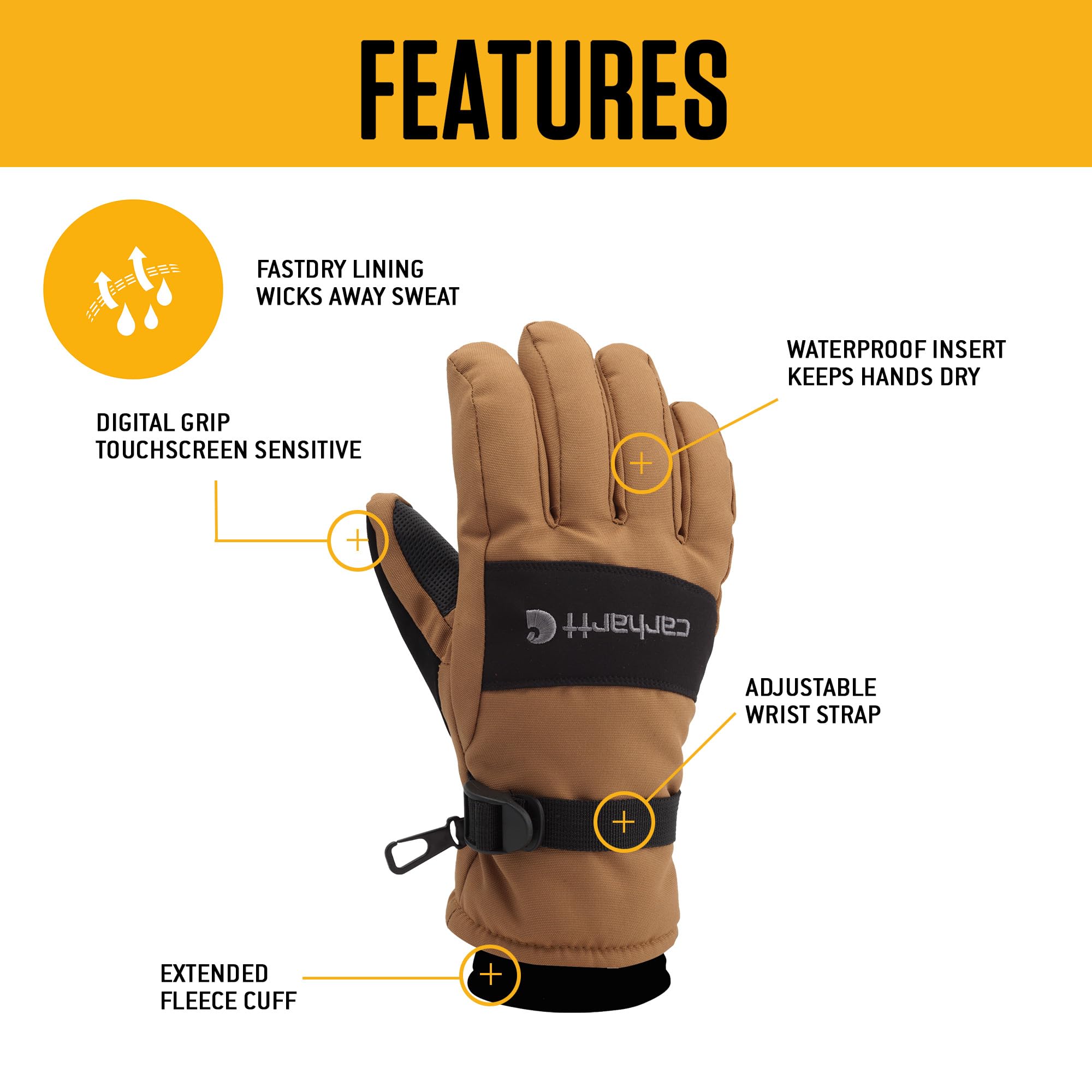 Carhartt Men's Waterproof Insulated Knit Cuff Glove, Black, Large