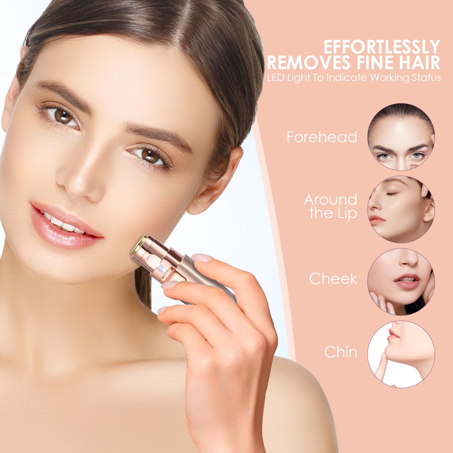 VG VOGCREST Eyebrow & Facial Trimmer: 2 in1 Rechargeable Facial Hair Removal & Eyebrow Shaver - Body Razor with Built-in LED Light (Rose Gold)