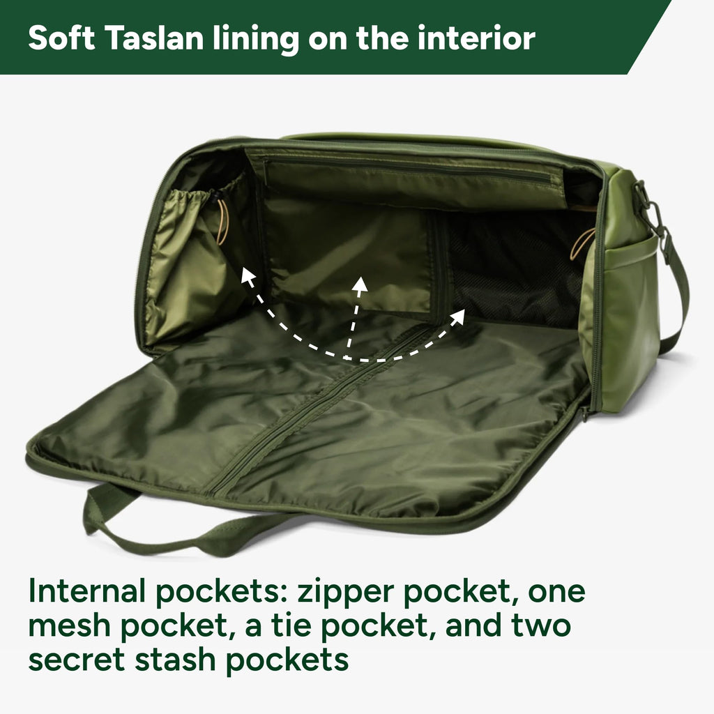 Halfday Convertible 2-in-1 Vegan Leather Premium Garment Duffel Weekender Bag 45L (Carry-on, Wrinkle-Free Travel, Hanging Suit Compartment, Shoe Pockets, Trolley Sleeve), Leaf