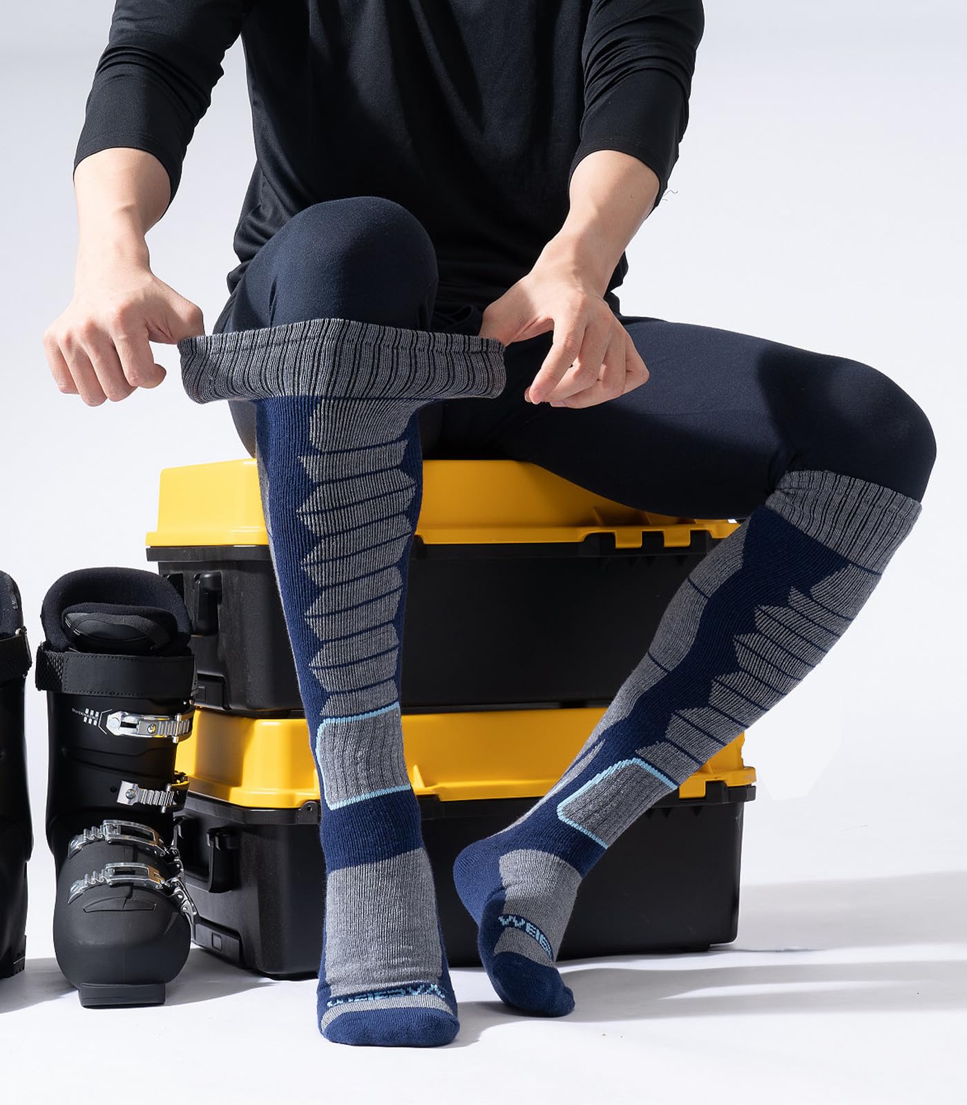 WEIERYA Ski Sock Merino Wool Ski Socks Mens Womens Skiing & Snowboarding Socks, Over The Calf (US, Alpha, Large, Regular, Regular, 2, Blue)