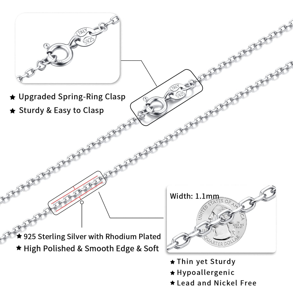Jewlpire 925 Sterling Silver Chain Necklace Chain for Women 1.1mm Cable Chain Necklace Upgraded Spring-Ring Clasp - Thin & Sturdy Women's Chains Necklaces 20 Inch