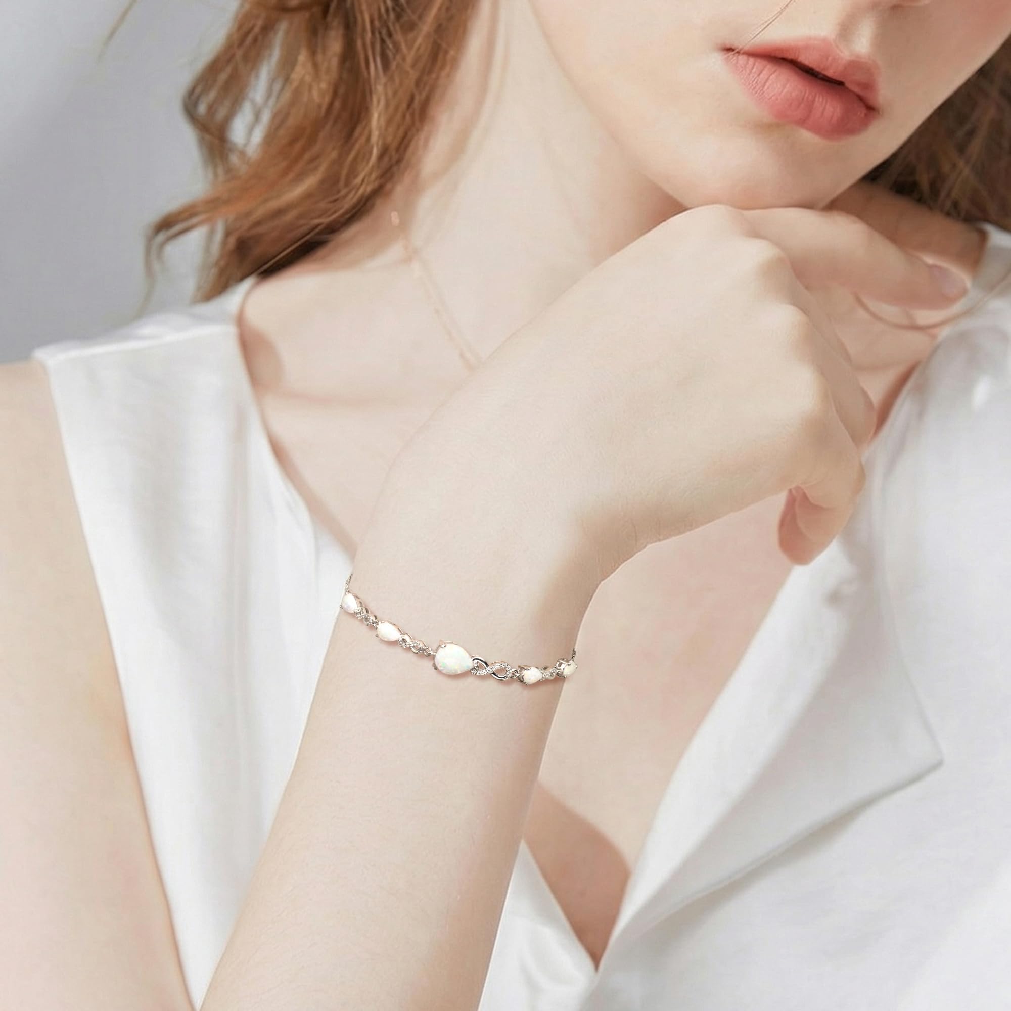 Mothers Day Gifts for Mom Birthstone Bracelets for Women,Teardrop Infinity Bracelet 925 Sterling Silver Women Charm Link Bracelet Adjustable,Valentines Day Gifts for Wife Anniversary Fine Jewelry Gifts for Mom Wife Girlfriend Her