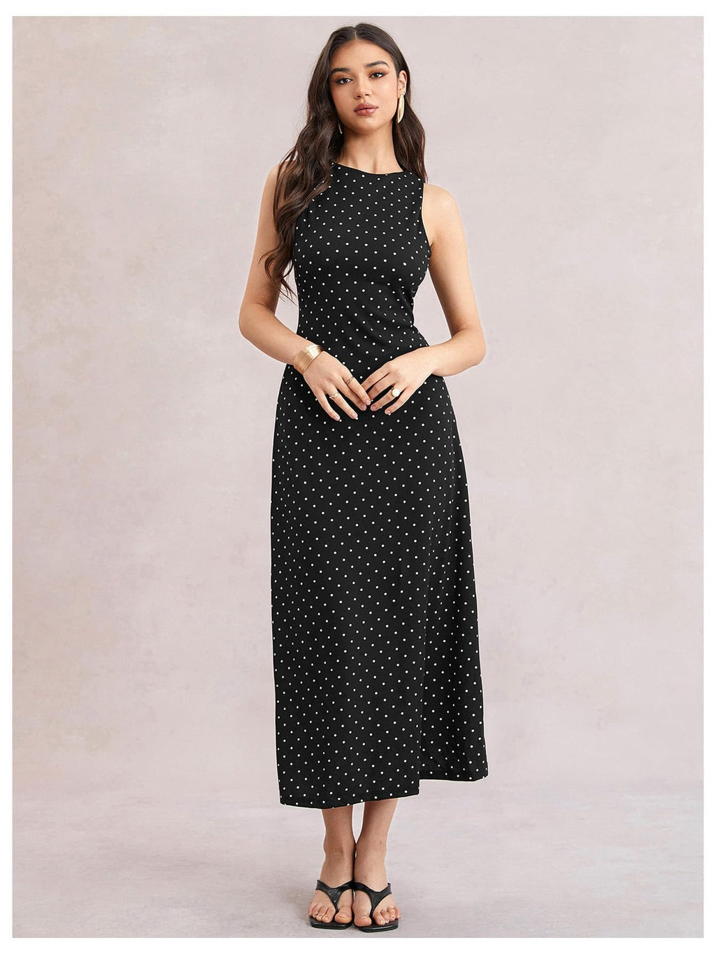 Verdusa Women's Polka Dots Backless Dress Sleeveless Going Out Long Dresses Brunch Outfits Black Medium