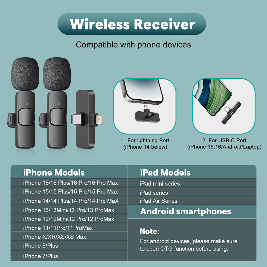 MAYBESTA Wireless Mini Microphone for iPhone, Android Phone - Bluetooth Lavalier Lapel Mic for Audio Video Recording - Clip on Content Creator Microphones for YouTube Tiktok Podcast Vlogging