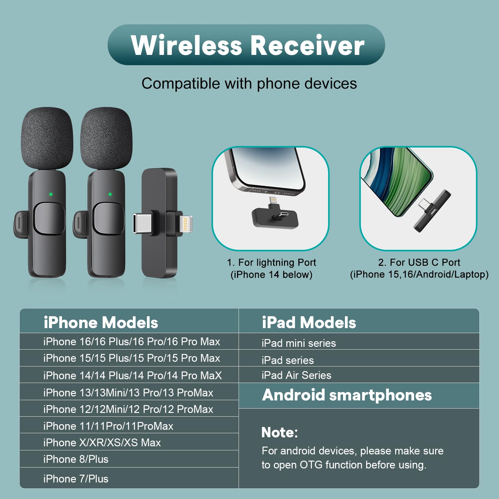 MAYBESTA Wireless Mini Microphone for iPhone, Android Phone - Bluetooth Lavalier Lapel Mic for Audio Video Recording - Clip on Content Creator Microphones for YouTube Tiktok Podcast Vlogging