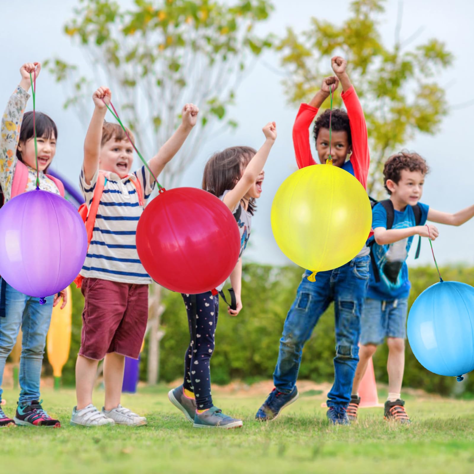 LEEZZIZZ 30Pcs Punch Balloons, Thickened Neon Punching Balloon Heavy Duty Party Favors for Kids with Rubber Band Handle, Bouncy Balls for Birthday Weddings Goodie Bag Stuffer Supply