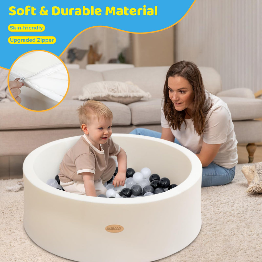 HARBOLLE Baby Ball Pit 35.4" Soft Round Memory Foam Ball Pits NOT Included Balls Indoor Outdoor Playpen for Babies Toddlers Kids Great Gift for Girls Boys, White