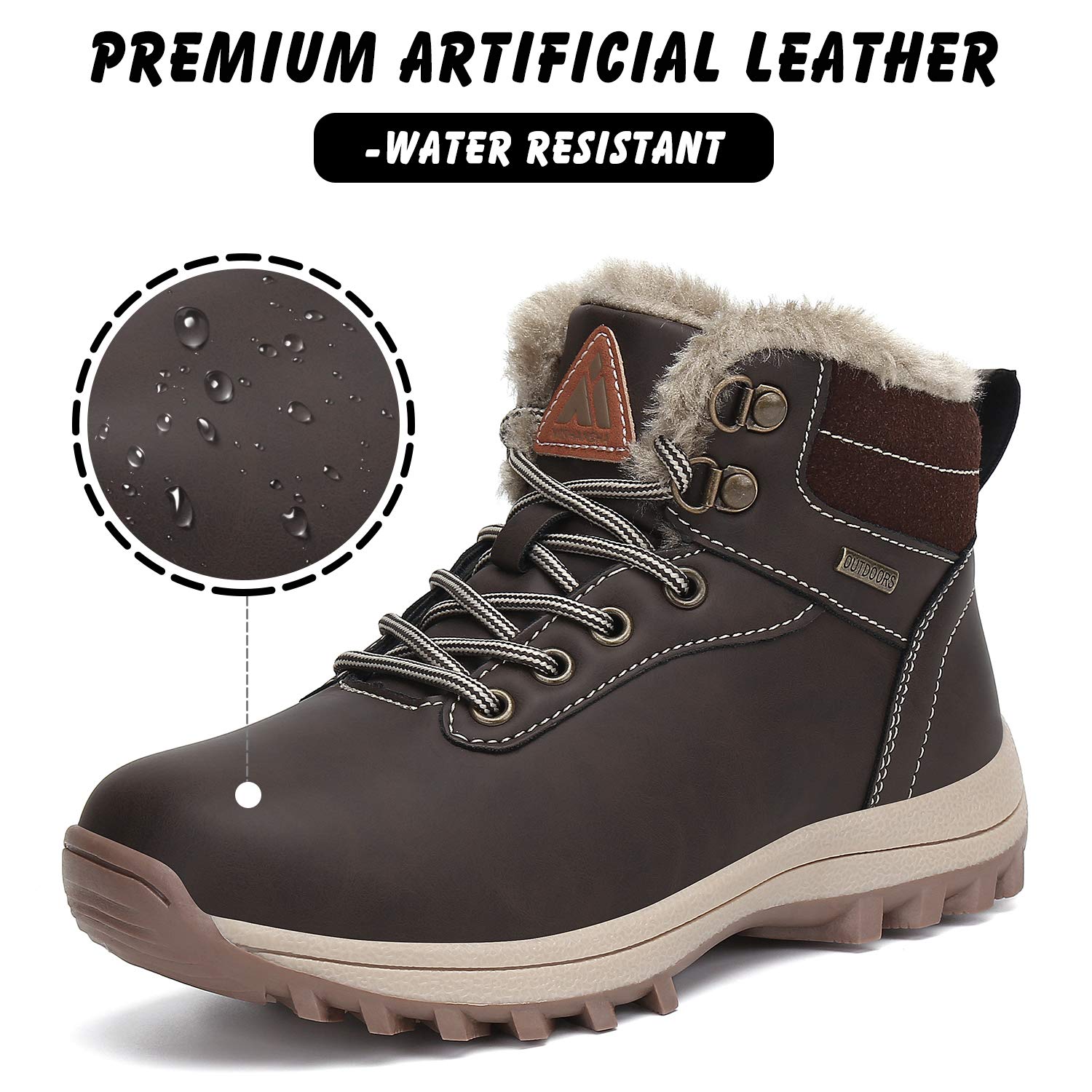Mishansha Boy's Girl's Winter Snow Boots Waterproof Kids Hiking Boots Cold Weather Outdoor Fur Lined Warm Walking Boot Shoes Dark Brown 7.5 Toddler