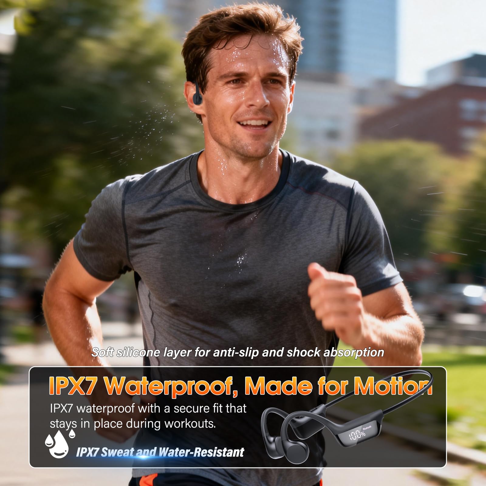 Bone Conduction Headphones Bluetooth 6.0 Earbuds, Open Ear Headphones with Dual Driver Sound, LED Display, IP67 for Sport / running, Dual Device Connection & Low-Latency Game Mode,12 Hours Playtime