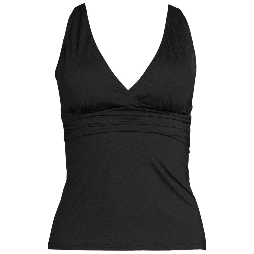 Lands' End Women's Petite V-Neck Plunge X Back Tankini Top X-Small Black