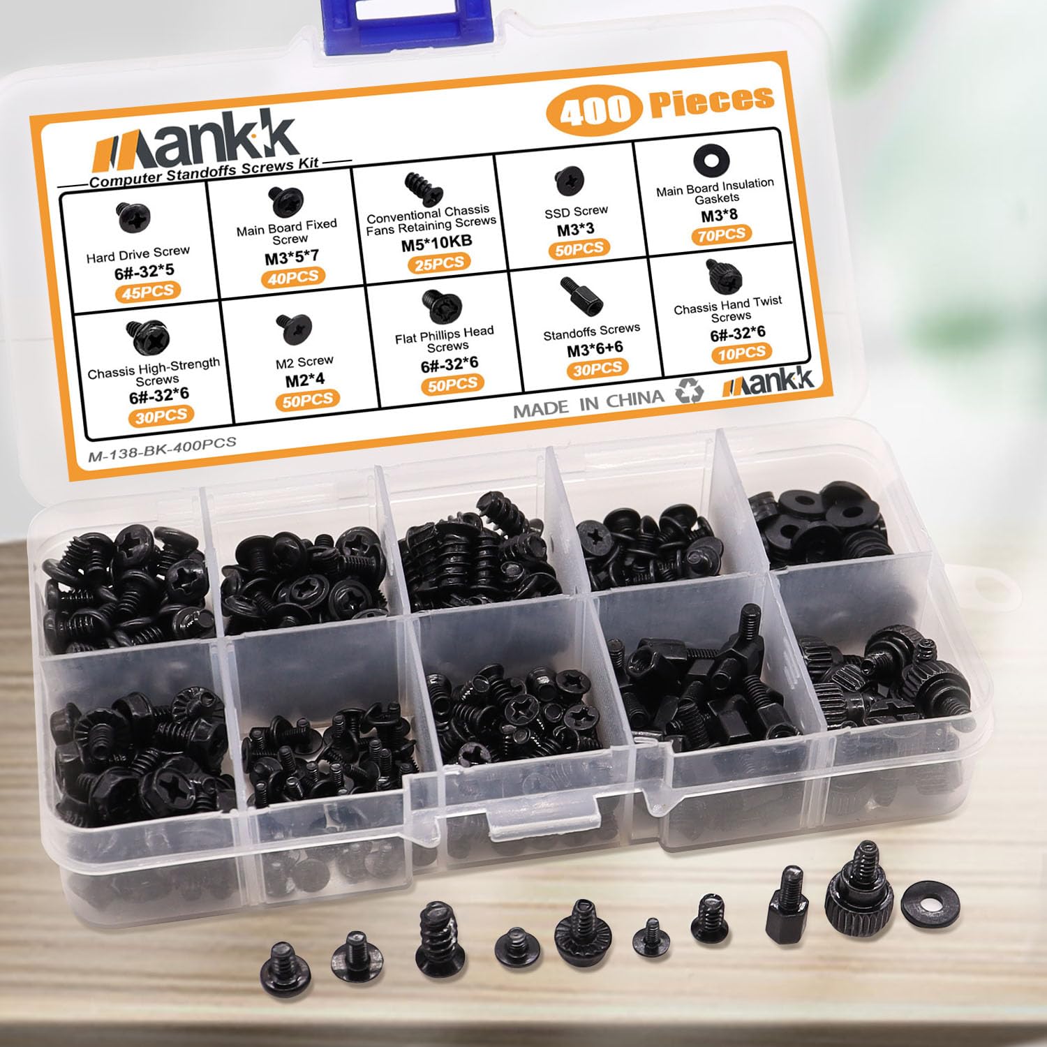 mankk 400PCS Computer Screws Motherboard Standoffs, PC Case, Fan, SSD, CD-ROM Screws for DIY PC Installation and Repair