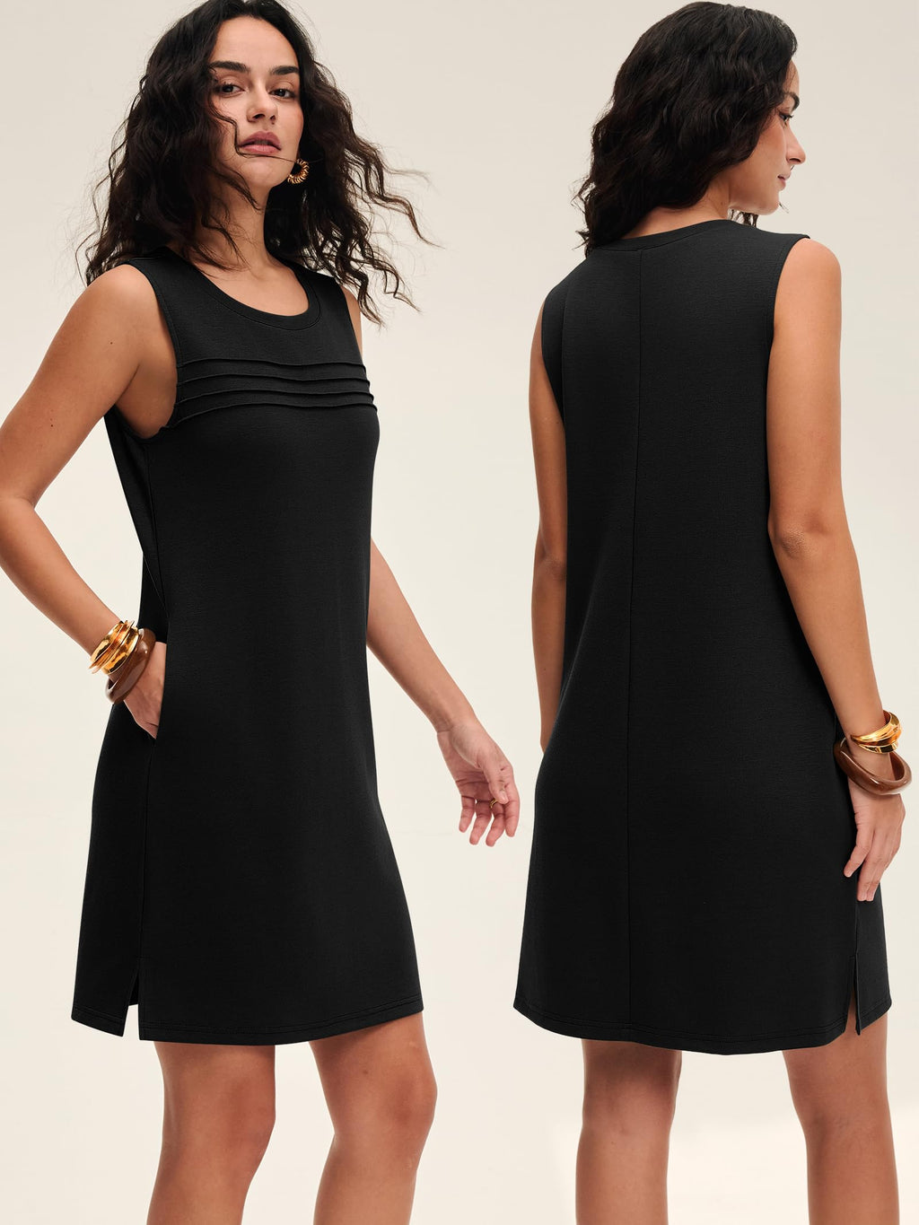 ANRABESS Womens Summer Casual Mini Dresses 2026 Sleeveless Crewneck Wrinkle-Free Sundress Beach Vacation Short Tank Dress Black Medium