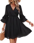 Bebonnie Plus Size Maxi Dresses for Curvy Women: Womens Flowy 3/4 Ruffle Sleeve Church Funeral Business Casual Office Work Teacher Dress Formal Wedding Boho Flattering Dresses for Big Busts Black XXL