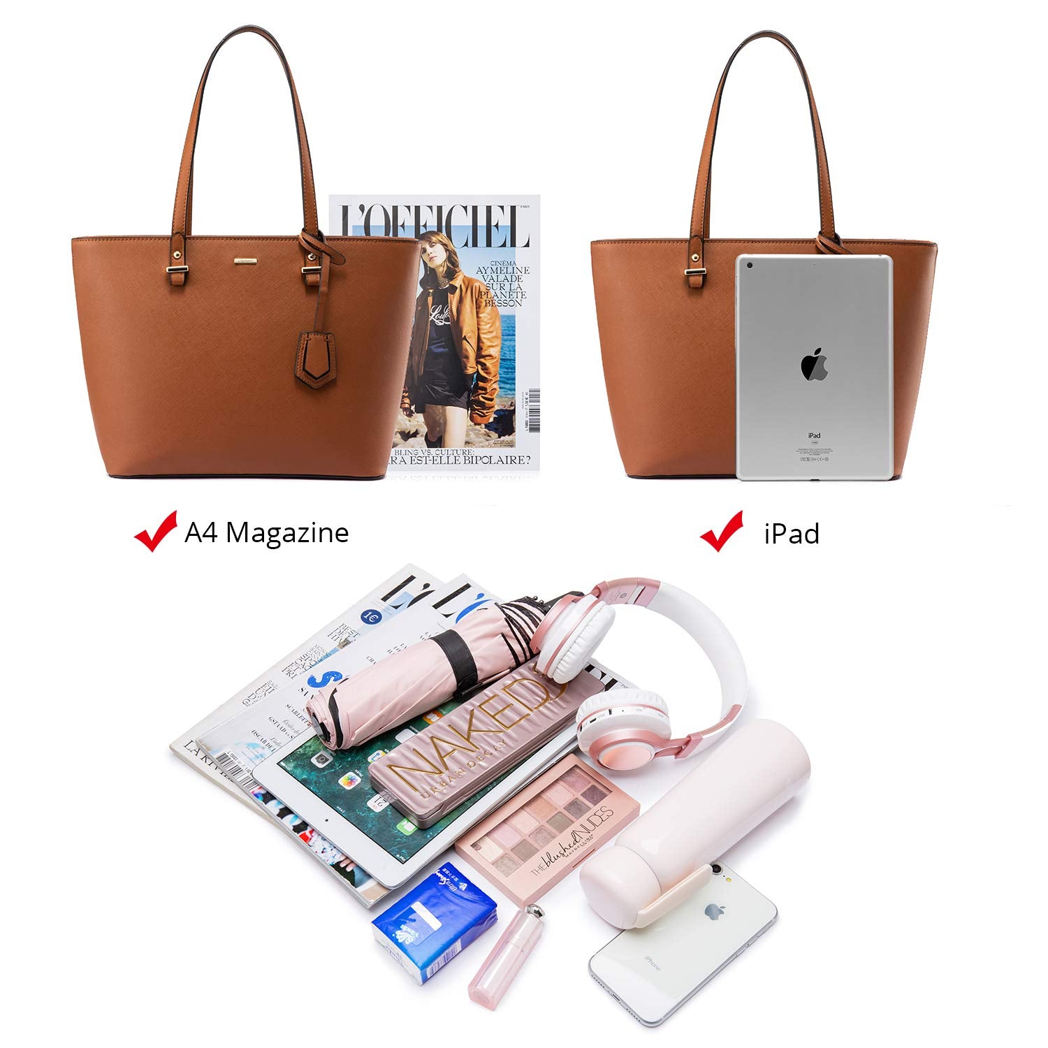 LOVEVOOK Purses for Women Classic Shoulder Tote Satchel Hobo Bags 3pcs Handbags Gift for Her Brown