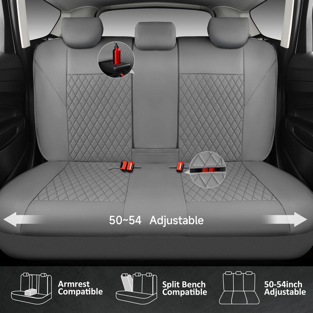 CAR PASS Quilting Faux Leather Seat Covers Full Set, Waterproof Deluxe PU Premium Auto Seat Cover, Breathable Seat Covers Universal Fit for Most Sedan SUV Van Small Truck, Airbag Compatible All Gray