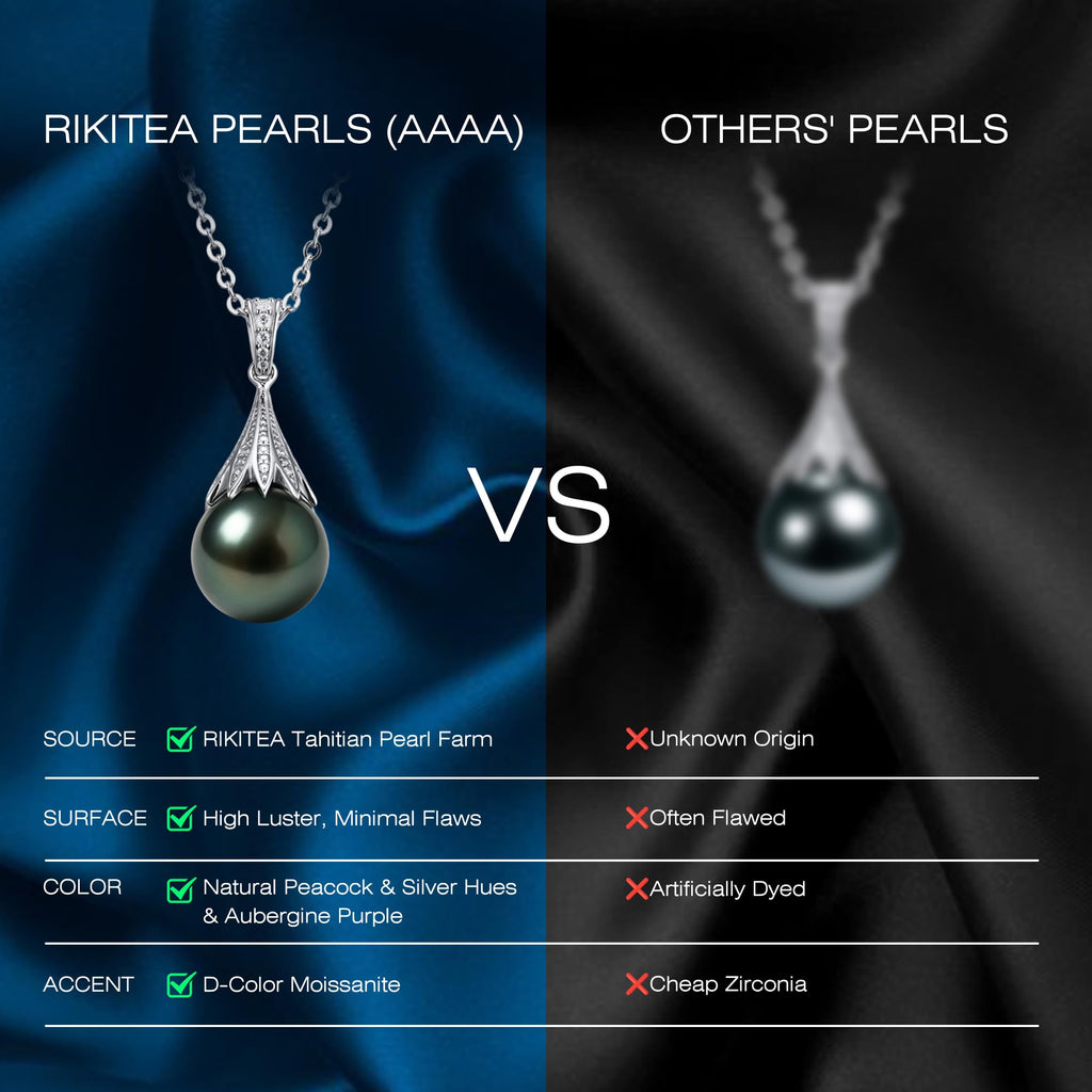 Natural Tahitian Black Pearl Necklace 10-11mm - Christmas Gift for Women Wife, Mom, daughter, Jewelry Gifts for Wedding Anniversary Birthday, Seawater Pearl with Sterling Silver Moissanite Pendant
