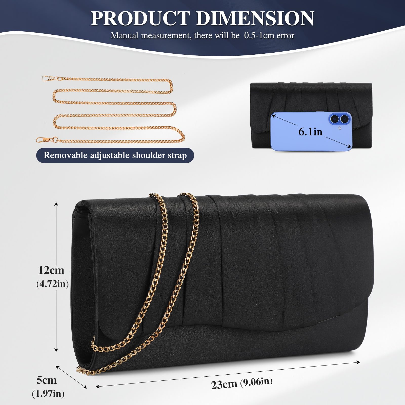 UBAYMAX Clutch Purses for Women Formal, Pleated Satin Evening Bag Evening Purse Handbags Evening Clutch for Prom Party Wedding (Black)