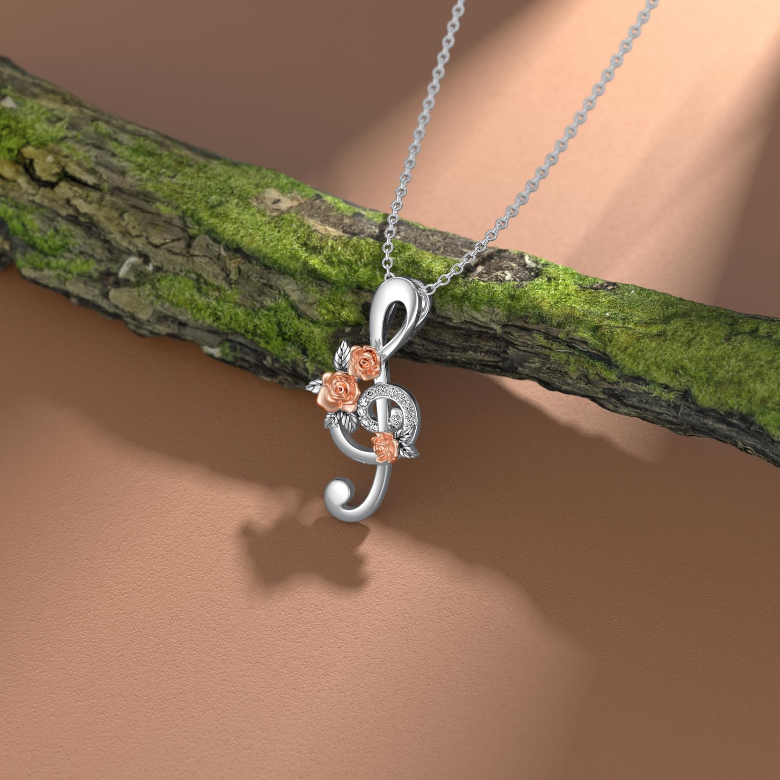 LWXIE Diamond Music Note Necklace 925 Sterling Silver Treble Clef Pendant Necklace with Lab Grown Diamonds Jewelry Gifts for Women Musician Music Lovers
