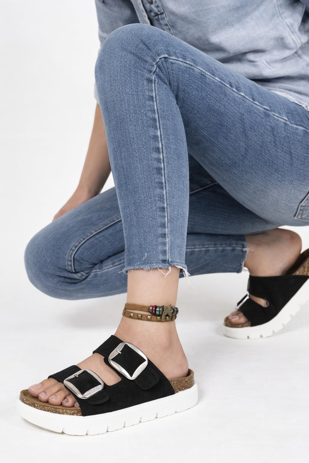 Project Cloud 100% Genuine Leather Platform Sandals Women Footwear - Wedge Chunky Slides for Women 2026 with Memory Foam Insole & Cork Footbed Womens Sandals (GreeceChunky)