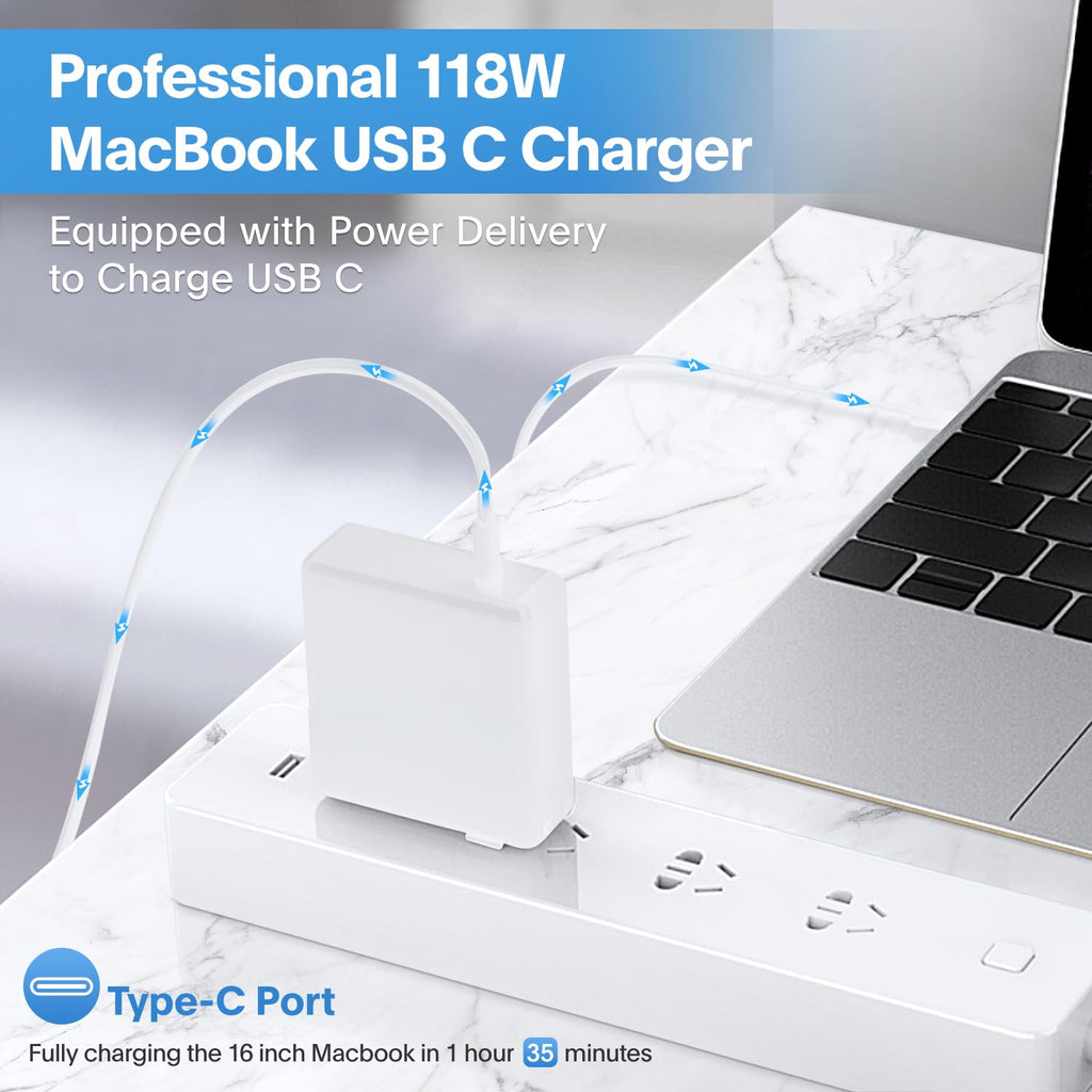 Sunveza Mac Book Pro Charger - 118W USB C Charger Fast Charger Compatible with MacBook pro/Air, M1 M2 M3 M4 M5, ipad Pro, Samsung Galaxy and More, Include Charge Cable