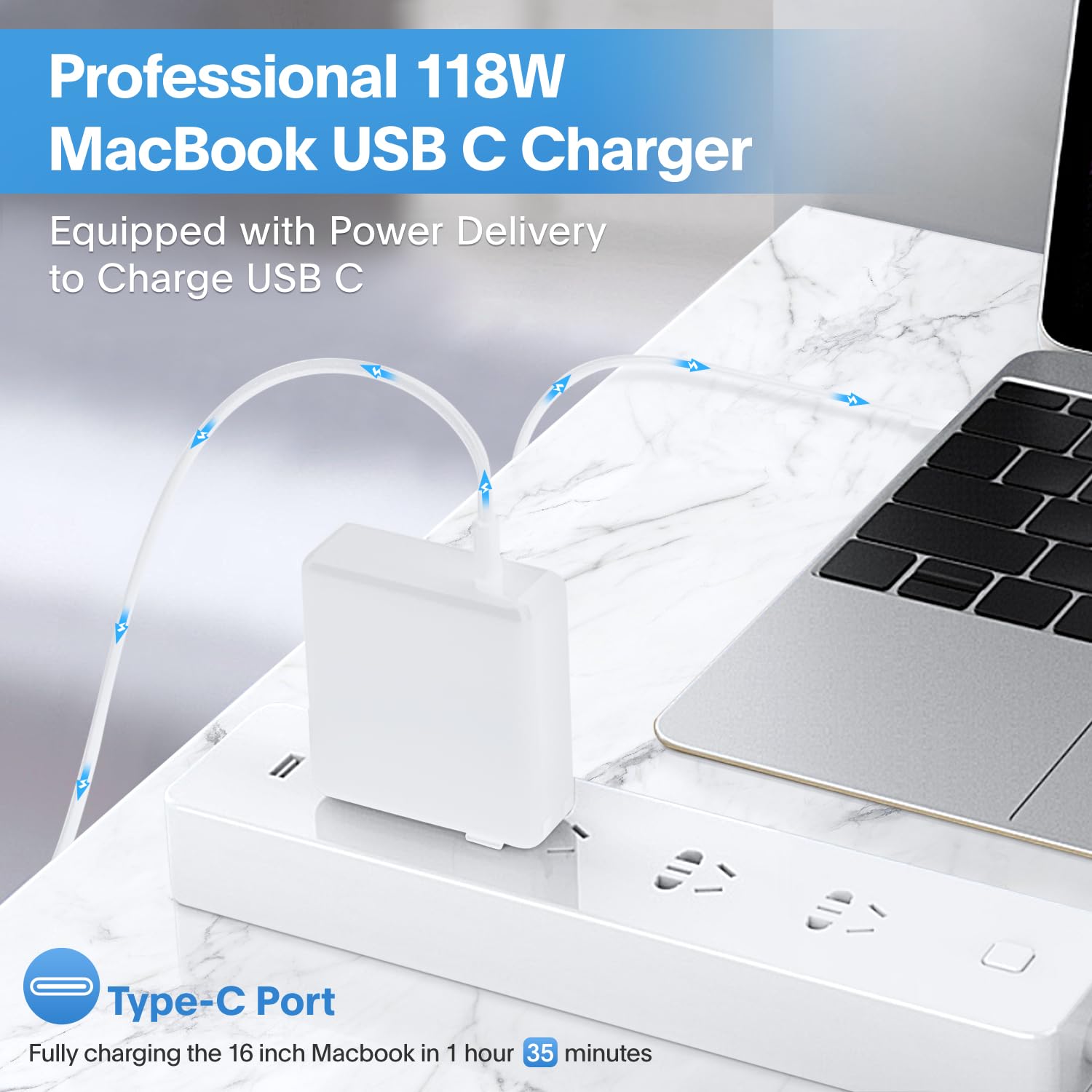 Sunveza Mac Book Pro Charger - 118W USB C Charger Fast Charger Compatible with MacBook pro/Air, M1 M2 M3 M4 M5, ipad Pro, Samsung Galaxy and More, Include Charge Cable