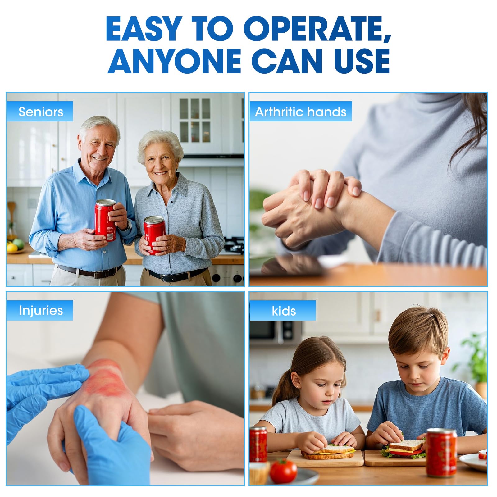 Electric Can Opener for Seniors, One-Touch Automatic Can Opener with Smooth Edge, USB Rechargeable, Cordless Battery Operated, Handsfree, for All Can Sizes, Kitchen Gadgets for Arthritis Users, Black