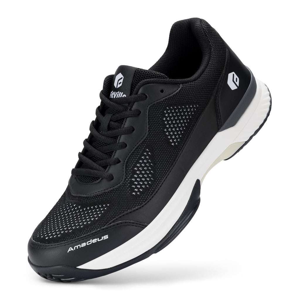 FitVille Extra Wide Pickleball Shoes for Men Blue Tennis Shoes Sneakers for All Court Racquetball Athletic Shoes for Racquet Sport | Arch Support & Wide Toe Box (11 X-Wide, Black)