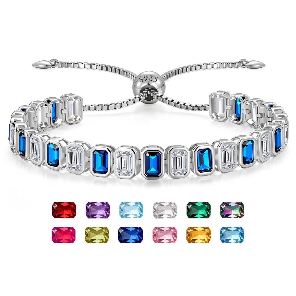 ETERMBOL September Birthstone Bracelets for Women, Sterling Silver Tennis Bracelets Emerald Cut Bezel Set with Adjustable Chain, Elegant Anniversary, Birthday or Valentine's Day Gift