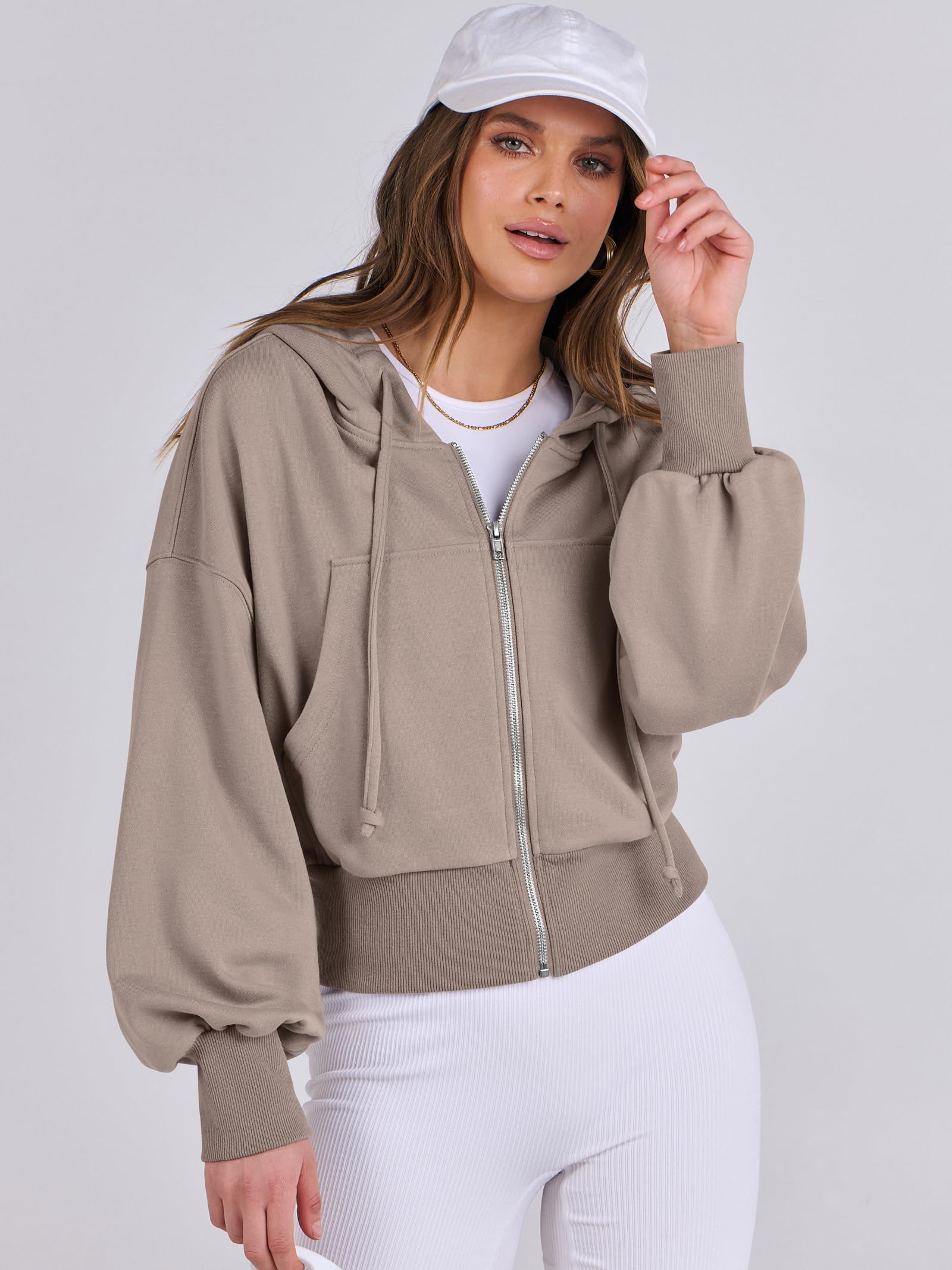 ANRABESS Womens Zip Up Hoodies Cropped Sweatshirts Casual Comfy Cute Zip Jackets Fashion Trendy Fall Outfits 2026 Y2K Clothes Khaki Medium