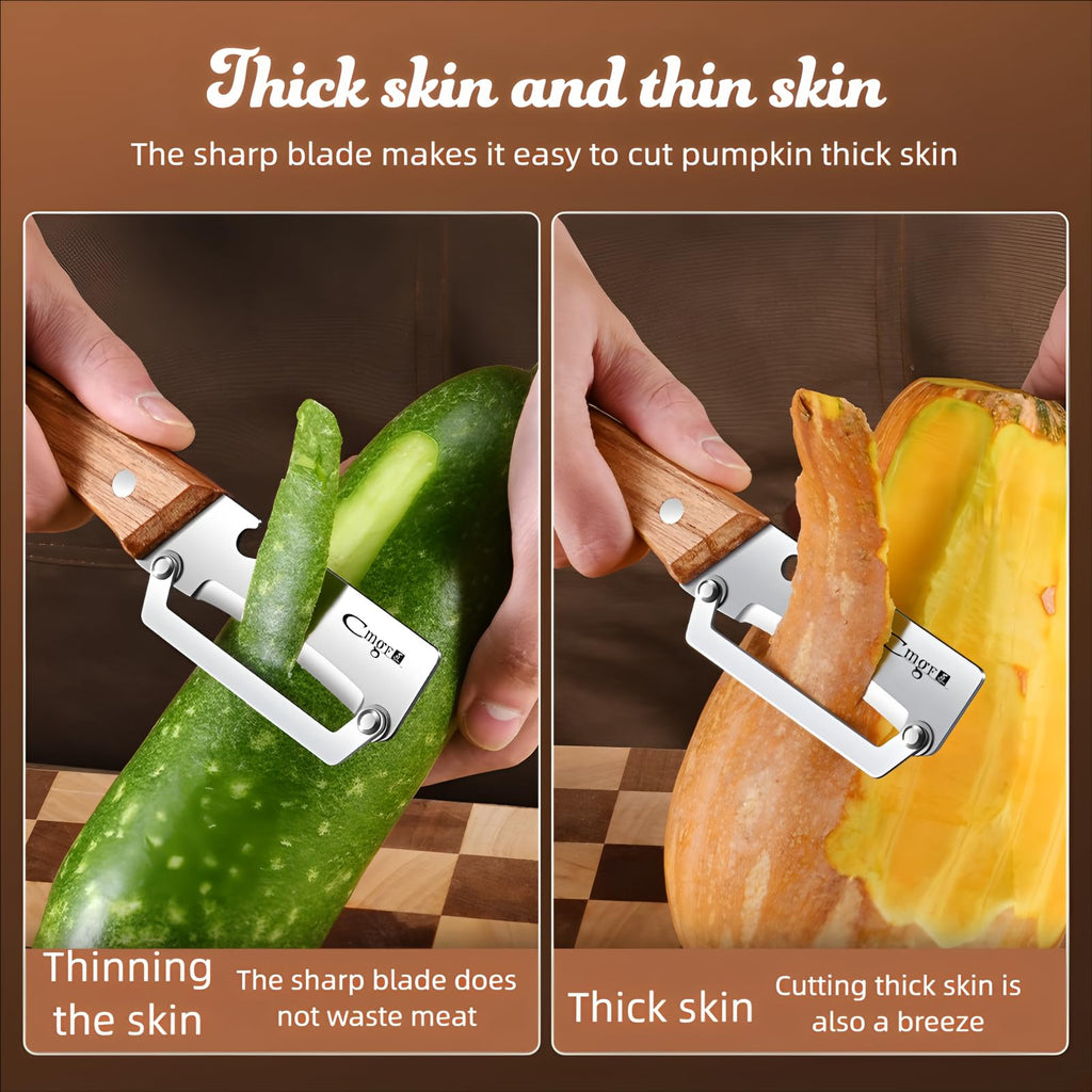 ANMIOU Premium Vegetable Peeler with Wooden Handle and Bottle Opener Stainless Steel Blade Kitchen Tool for Fruit Apple Potato Pumpkin Papaya Zucchini