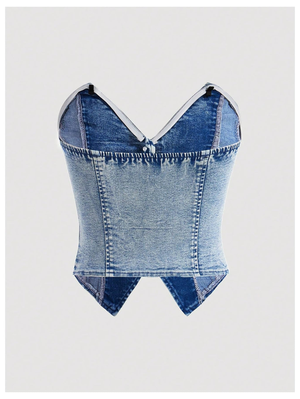 WDIRARA Women's Button Down Denim Tube Tops Y2k Asymmetrical Crop Top Sleeveless Strapless Bandeau Blue Large