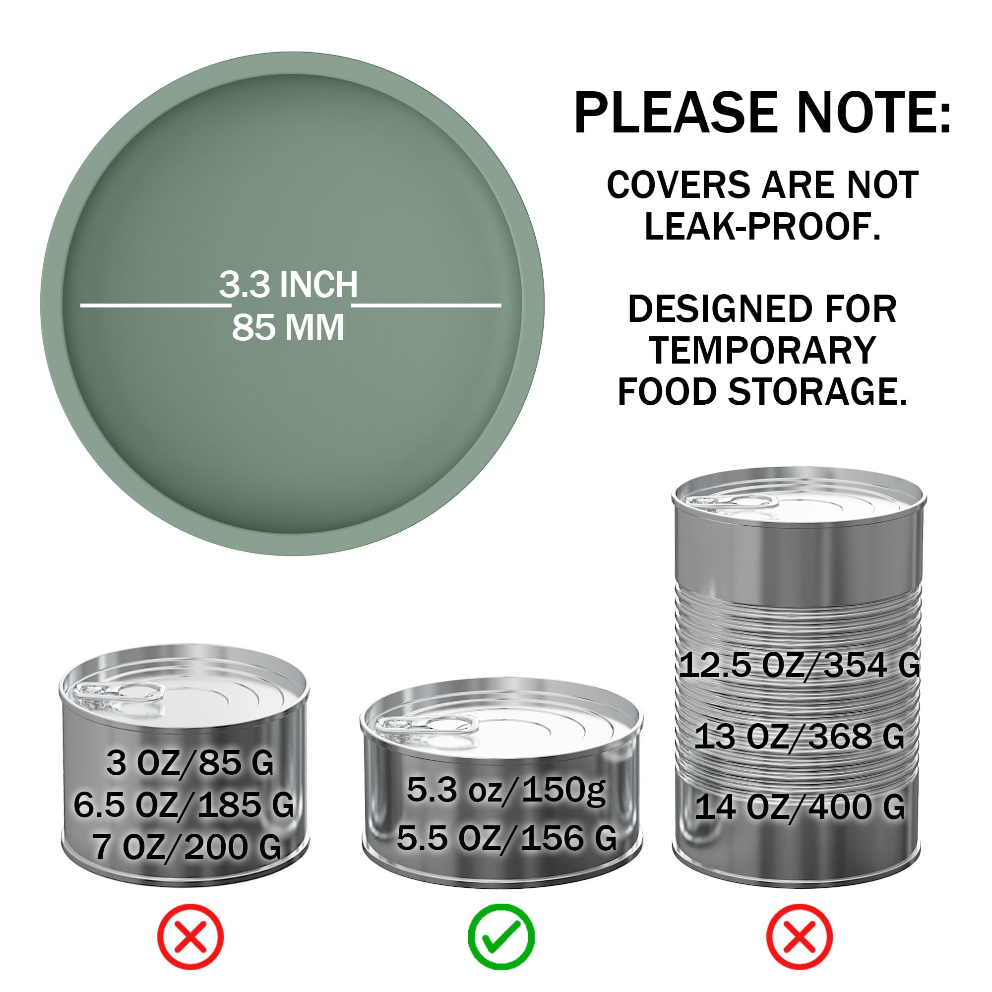 OHMO 2 Pack Pet Food Can Lids, (3.3 in / 85mm) Silicone Pet Food Can Lids Covers for 5.5 oz Cat and Dog Food Cans, Camo&Light Green