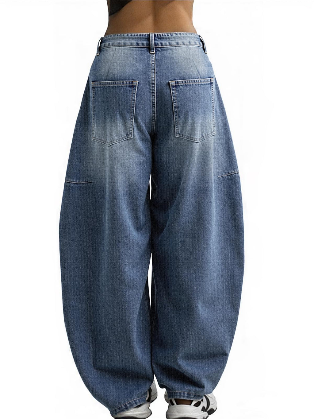 EMMIOL Barrel Jeans for Women Mid-Low Waisted Wide Leg Baggy Cropped Relax Fit Stretch Denim Trouser Pants