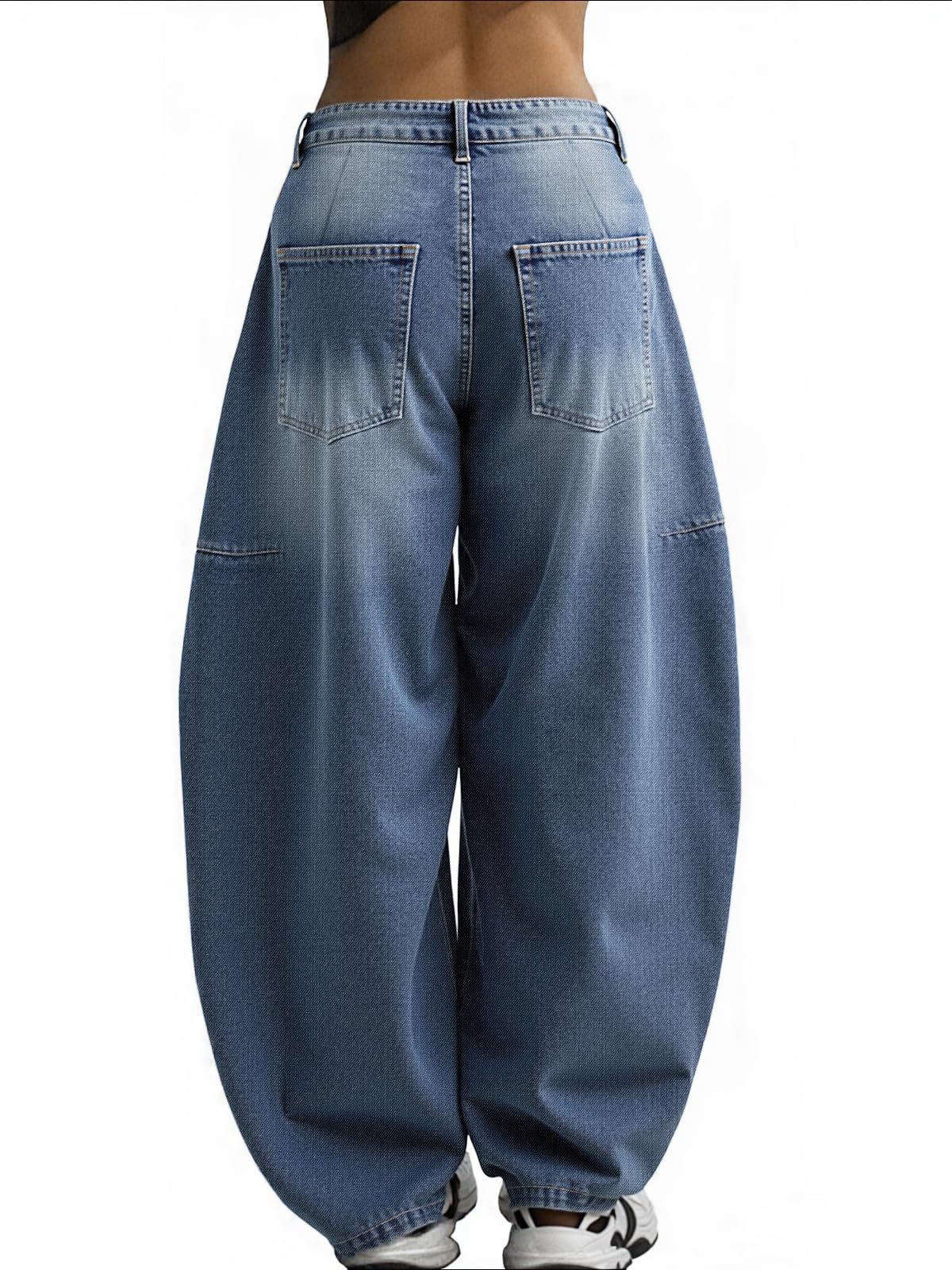 EMMIOL Barrel Jeans for Women Mid-Low Waisted Wide Leg Baggy Cropped Relax Fit Stretch Denim Trouser Pants